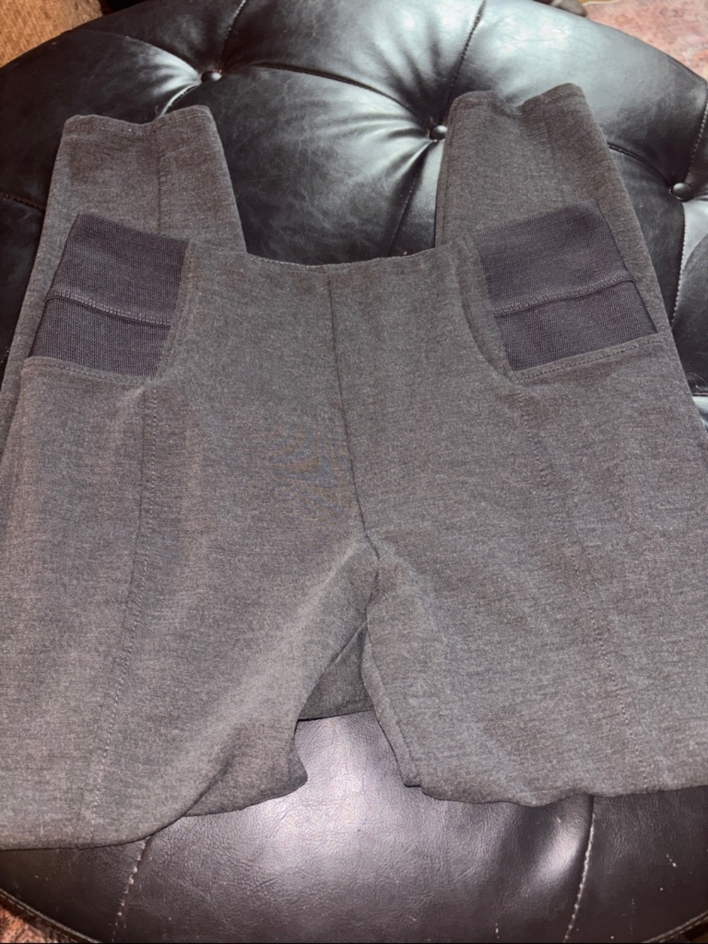 Stretch Knit Pants with Ribbed Panels - Charcoal Gray